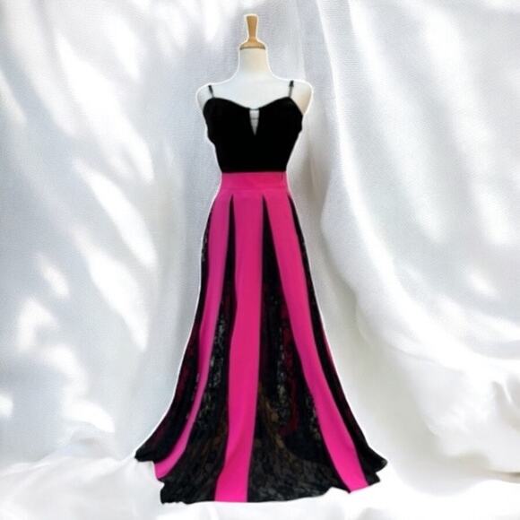 Lorie Lester Dresses & Skirts - Lace Pink Black Maxi Skirt Sm Striped Paneled Fairy Grunge Witchy Whimsigoth Y2K